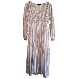 Few Moda Striped Coastal Western Tiered Long Sleeve Boho Maxi Dress Sz M